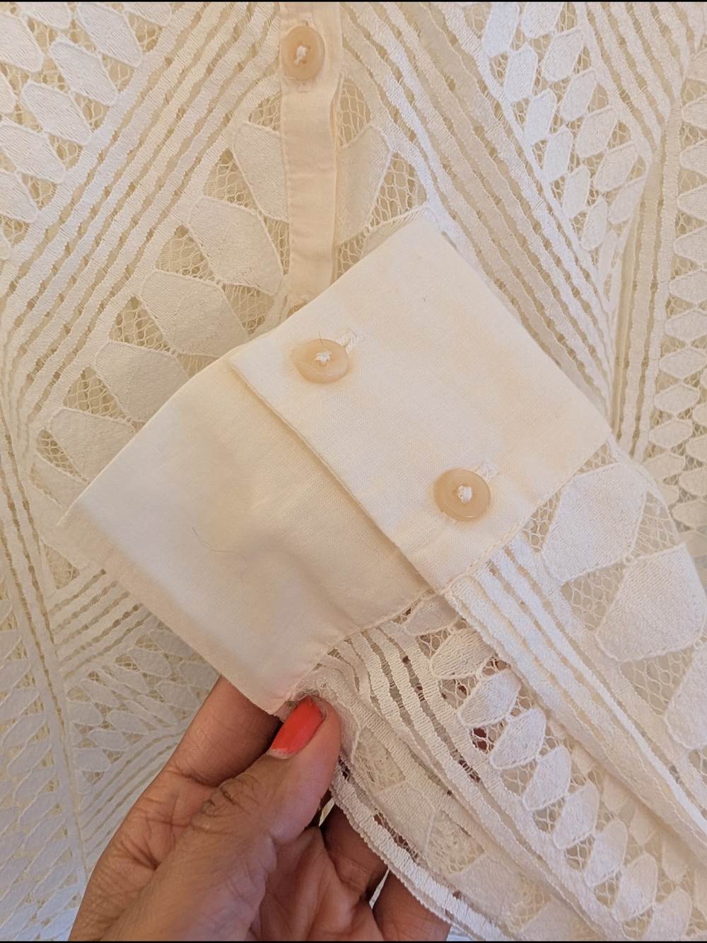 Anthropologie Ivory Crochet Button-Front Blouse - Picture 4 of 8